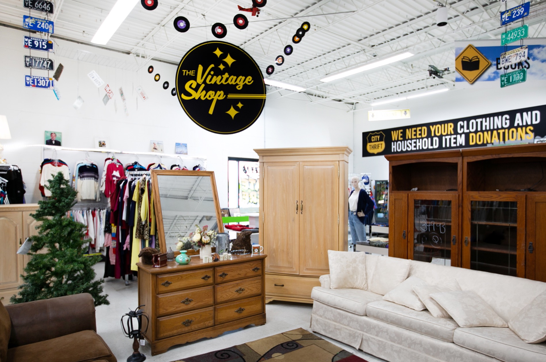 A piece of secondhand furniture arranged on the City Thrift sales floor